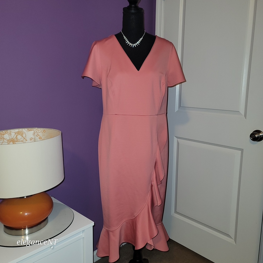 Lane Bryant Coral V-Neck Ruffle Midi Dress Sz: 12 NWT - Picture 3 of 10